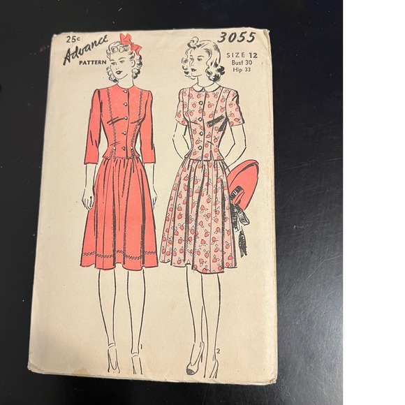 Vintage Advance 3055 Sewing Pattern Dress Size 12 Bust 30 Hip 33 Complete - Picture 1 of 2